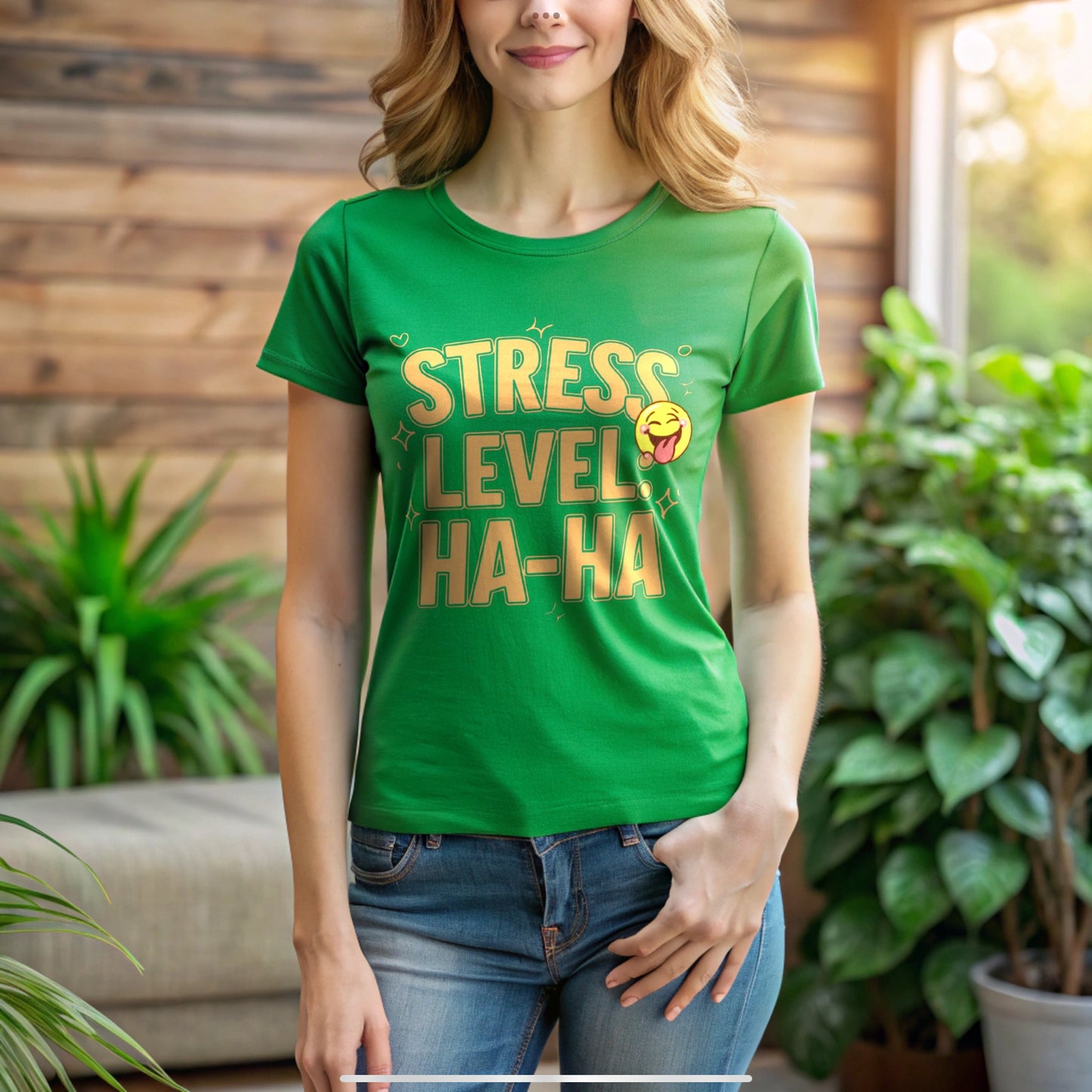 “Stress Level. Ha-Ha” Premium Women’s Crewneck T-shirt