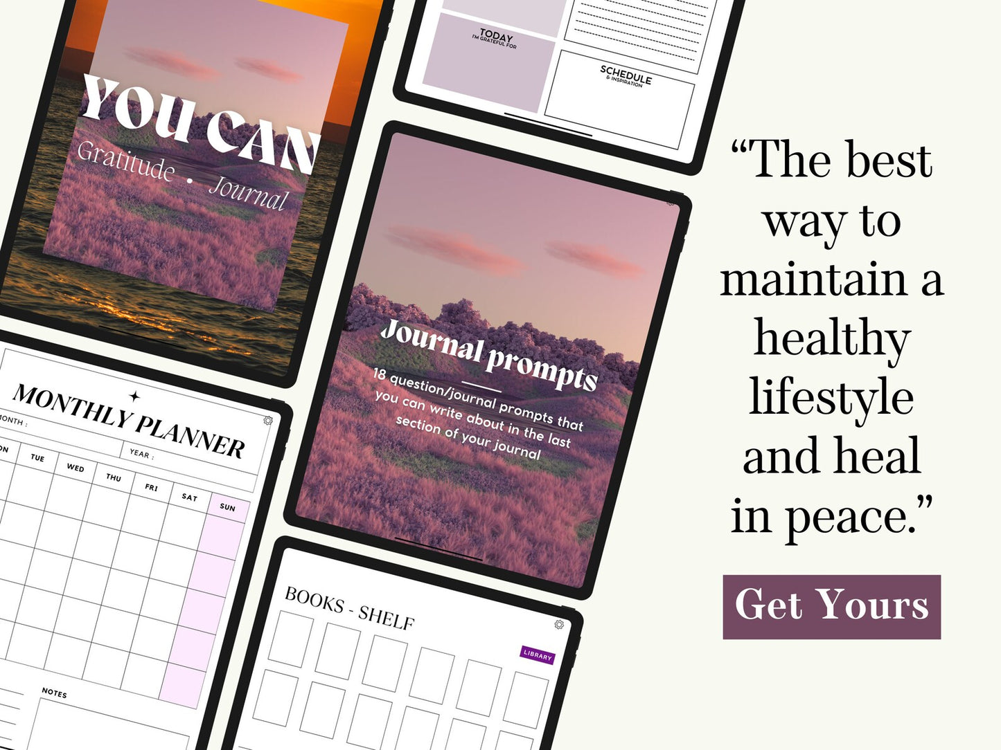 Plantillas de Goodnotes para el diario de gratitud digital | Autocuidado y productividad
