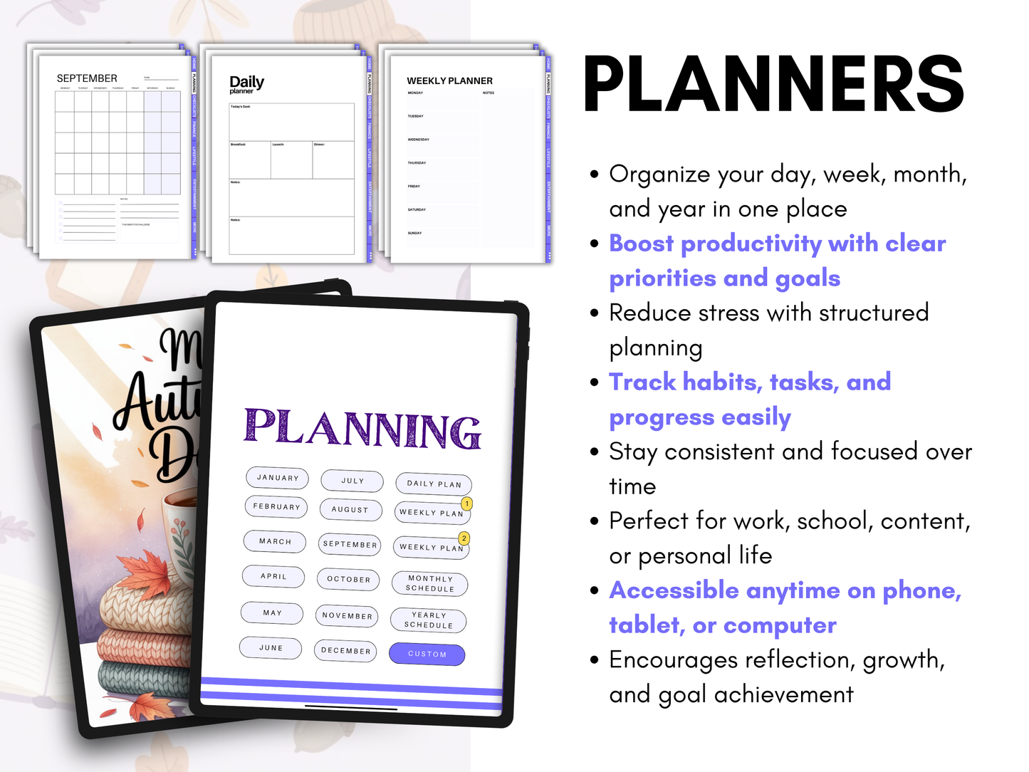 2025-2026 All-in-One Undated Autumn Digital Planner
