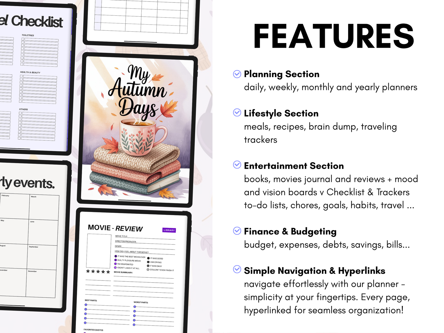 2025-2026 All-in-One Undated Autumn Digital Planner