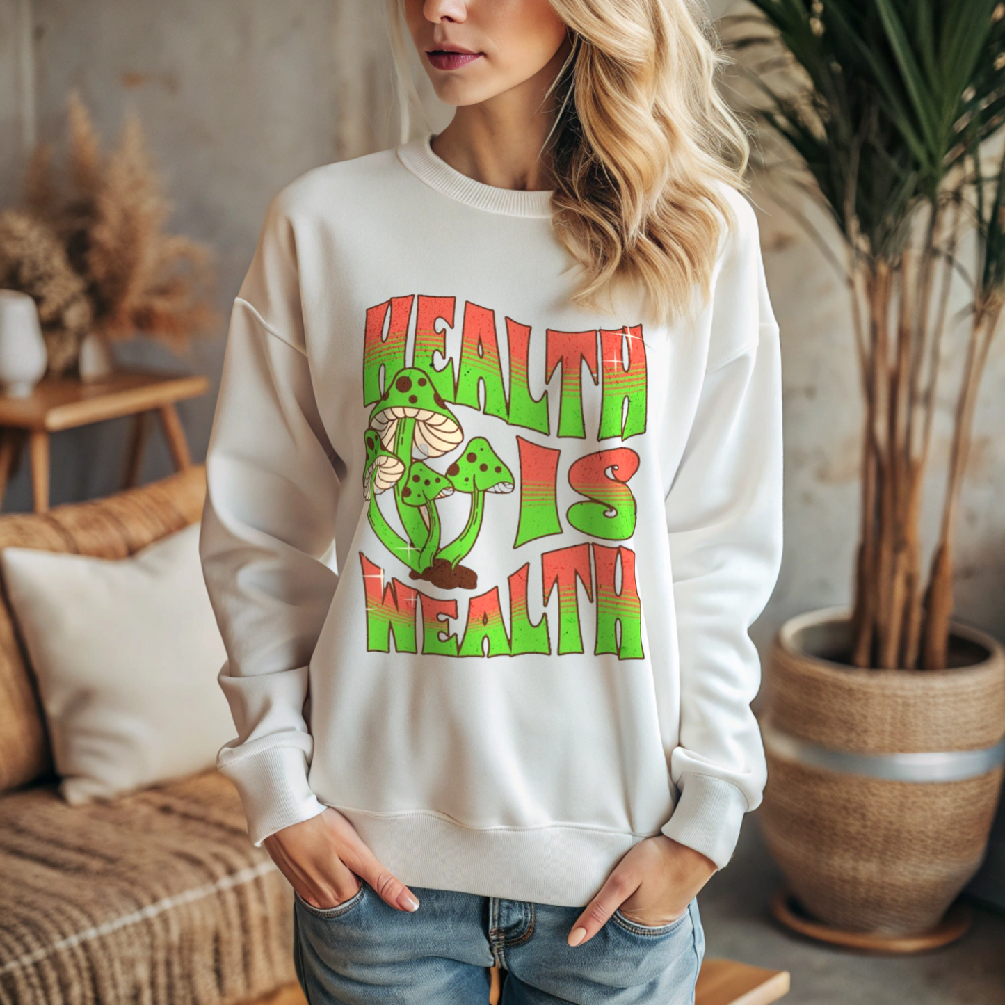 “Health is Wealth” - Classic Unisex Crewneck Sweatshirt