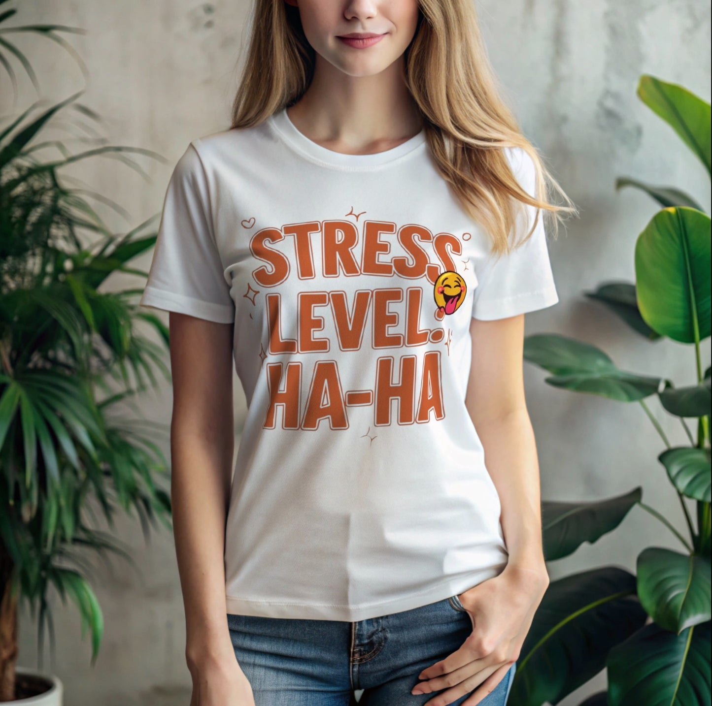 “Stress Level. Ha-Ha” Premium Women’s Crewneck T-shirt