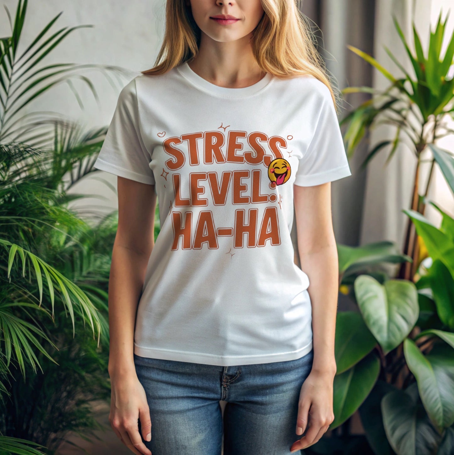 “Stress Level. Ha-Ha” Premium Women’s Crewneck T-shirt